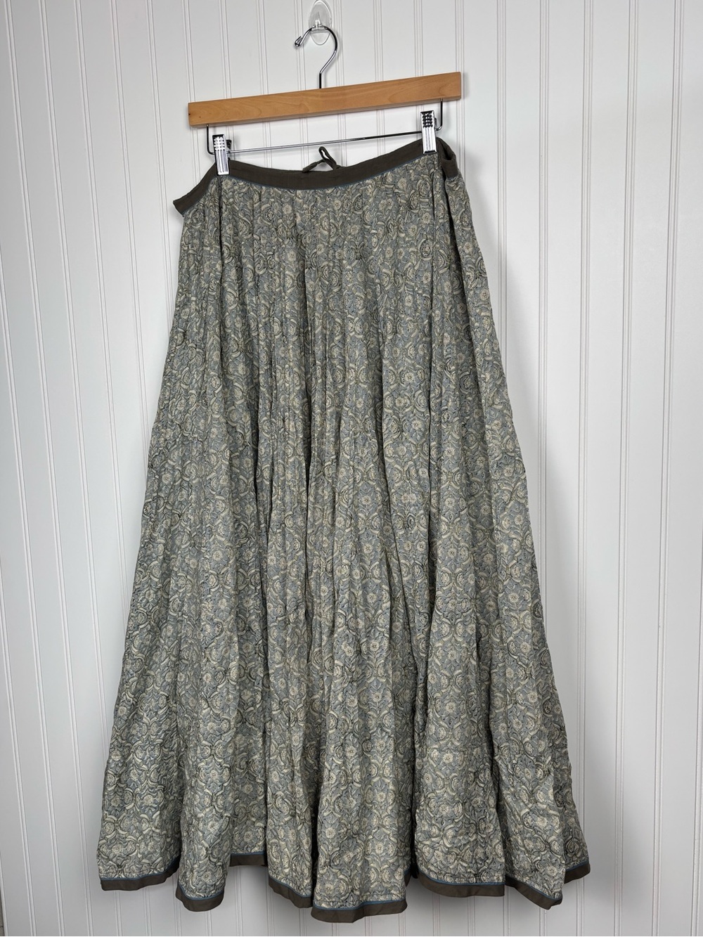 VTG Brigitte Singh Floral Flowy Gypsy Skirt Le Jardin Moghol Blue Cream Womens
